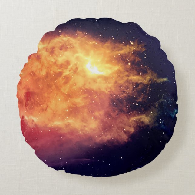 Cojín Redondo Fuego Solar a Través del Cosmos (Anverso)