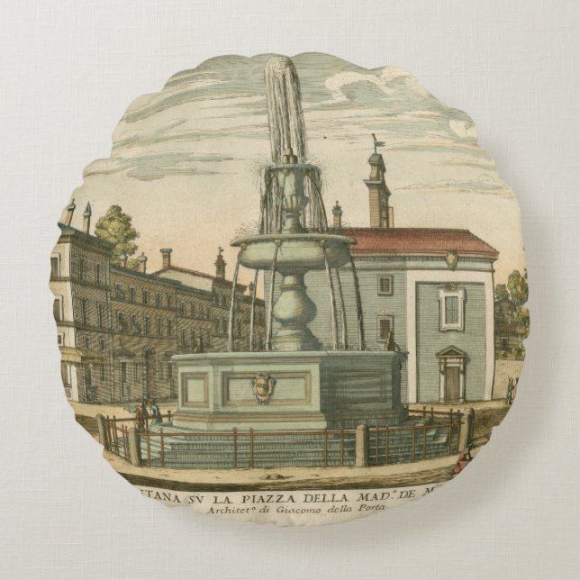Cojín Redondo Fuente italiana en plaza por Falda (Anverso)