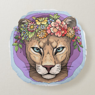 Cojín Redondo Fuerza, gracia, ferocidad Cat Pillow