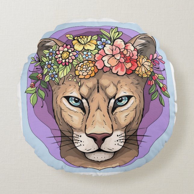 Cojín Redondo Fuerza, gracia, ferocidad Cat Pillow (Anverso)