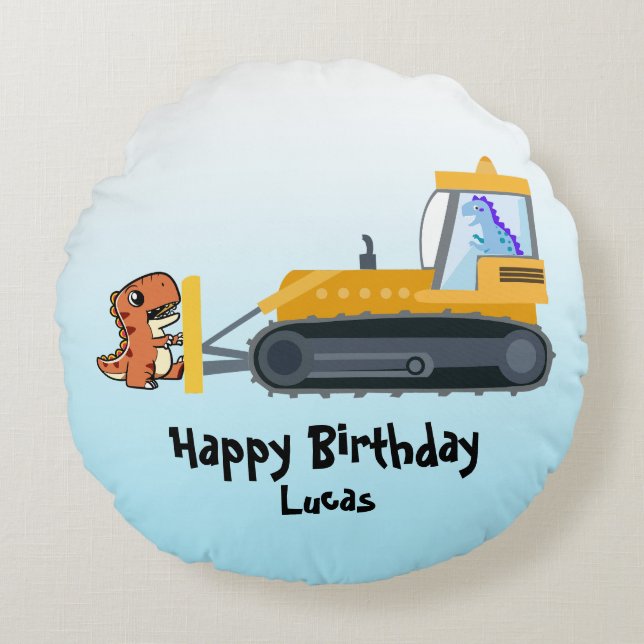 Cojín Redondo Fun DINO tractor de dinosaurio Farm School Niño de (Anverso)