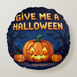 Cojín Redondo Fun Spooky Decor with Pumpkins,Ghosts & Witch Hats