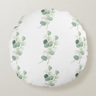 Cojín Redondo Funda de edredón hojas de eucalipto verde pastel
