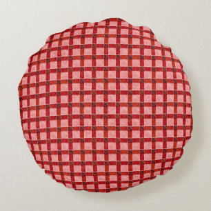 Cojín Redondo Funda de tartán de cruz rosa con ligero relieve ás
