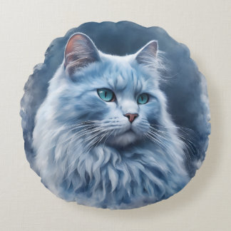 Cojín Redondo Funda de teléfono artística gato blanco elegante o
