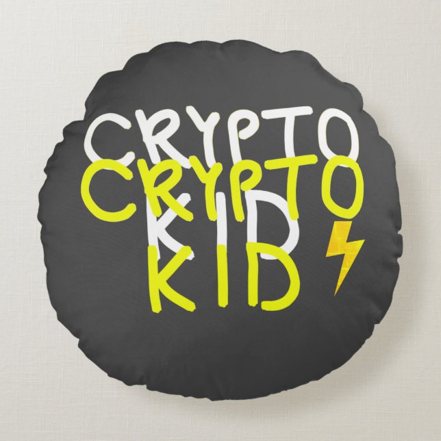 Cojín Redondo Funky Crypto Kid Energy Power Rótulo (Anverso)