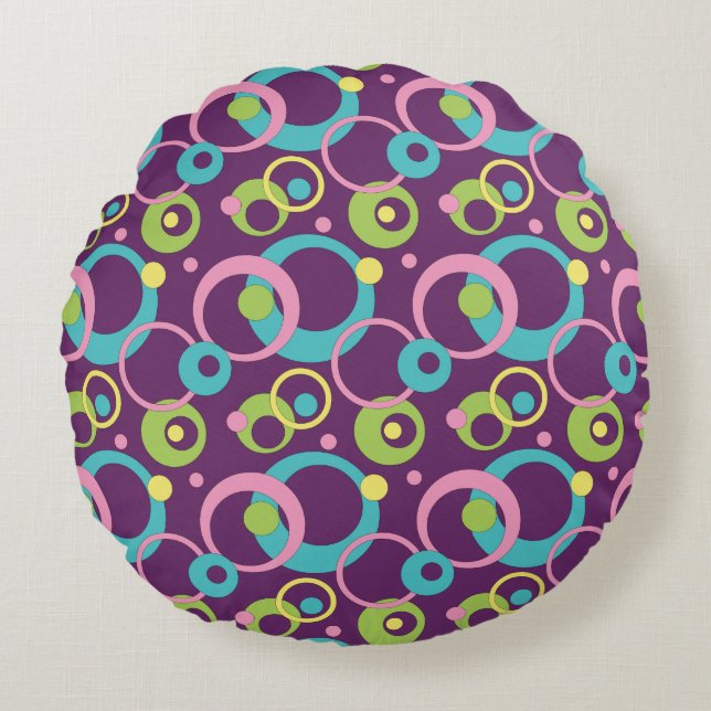 Cojín Redondo Funky Purple Circles Round Pillow (Anverso)