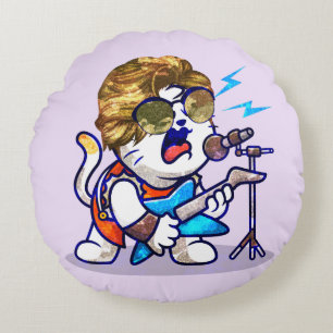 Cojín Redondo Funky Rockstar Cat - Guay Music Lover Kitty