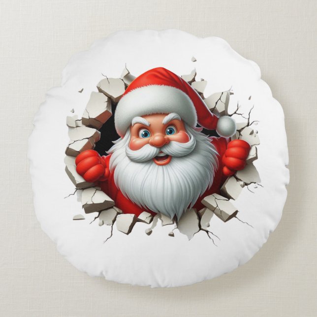 Cojín Redondo Funny 3D Santa Claus Christmas Holiday Design (Anverso)