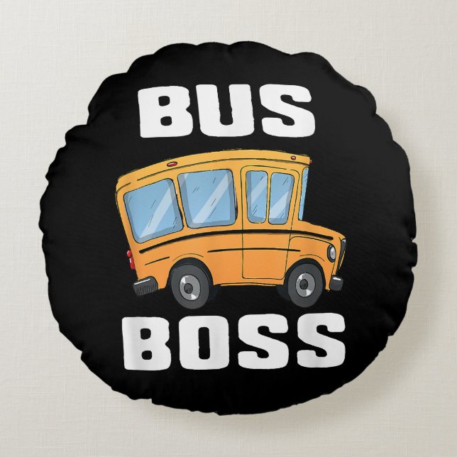 Cojín Redondo Funny Bus Boss School Bus Driver (Anverso)