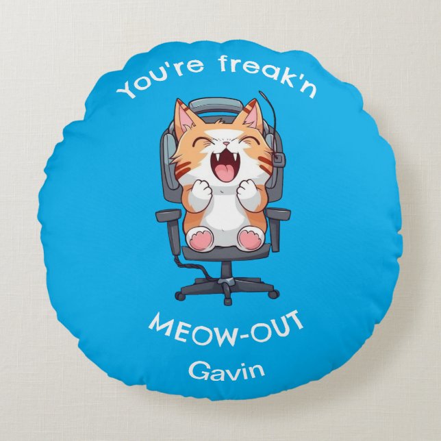 Cojín Redondo Funny Cat You're freak'n me out (Anverso)