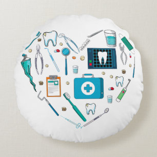 Cojín Redondo Funny Dental Dentist Tool Heart