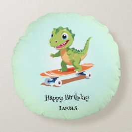 Cojín Redondo Funny dinosaur Skateboard Niños de fiesta de cumpl