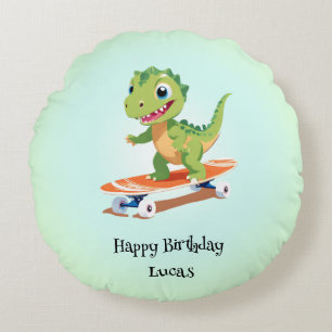 Cojín Redondo Funny dinosaur Skateboard Niños de fiesta de cumpl