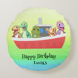 Cojín Redondo Funny dinosaur Yacht Birthday party DIY Name