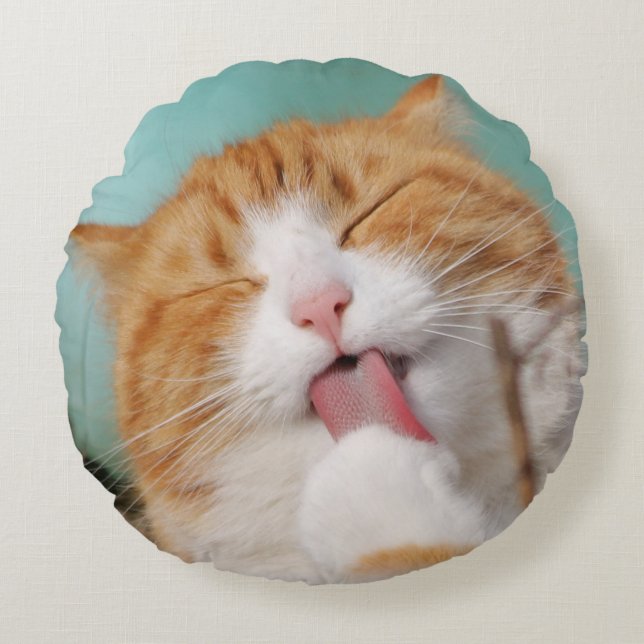 Cojín Redondo Funny hilarious silly cat (Anverso)