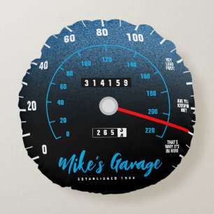 Cojín Redondo Funny Manly Odometer Speedometer Blue Purpurina