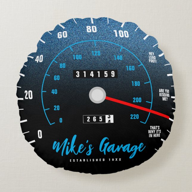 Cojín Redondo Funny Manly Odometer Speedometer Blue Purpurina (Anverso)
