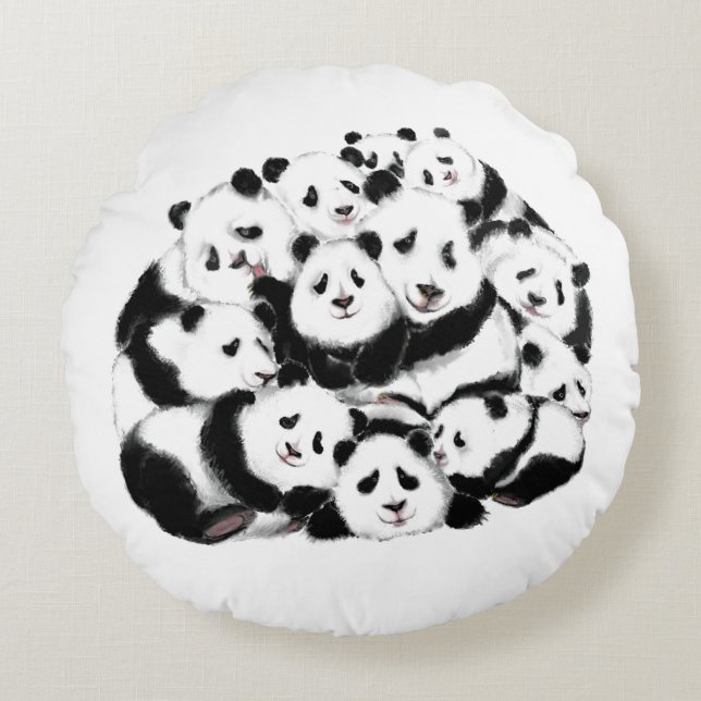 Cojín Redondo Funny Pandas Round Pillow (Anverso)