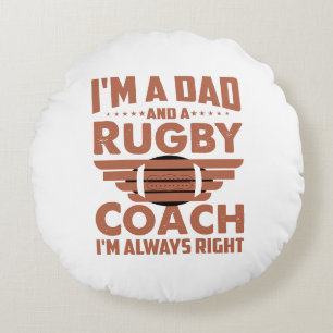 Cojín Redondo Funny Rugby Dad y Rugby Coach