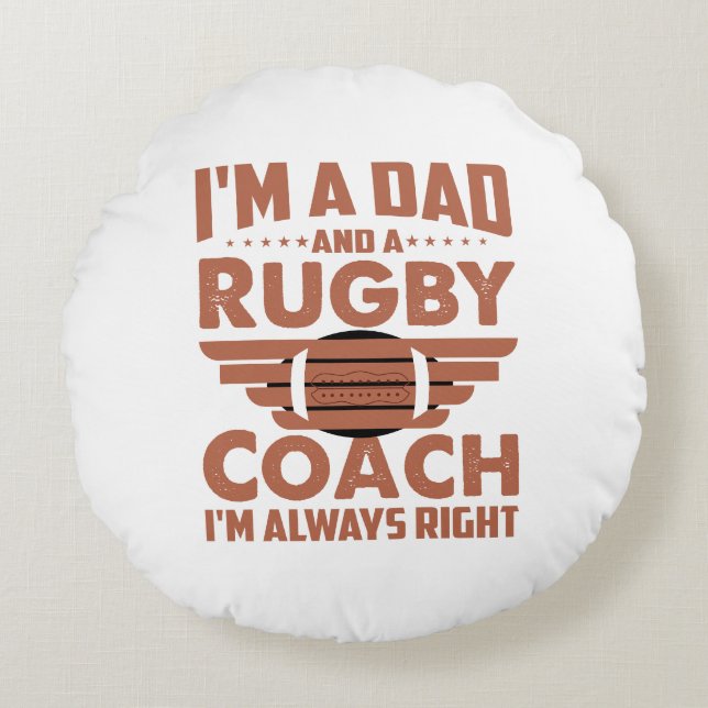 Cojín Redondo Funny Rugby Dad y Rugby Coach (Anverso)