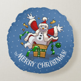 Cojín Redondo Funny Snowman Merry Christmas Surprise Cartoon
