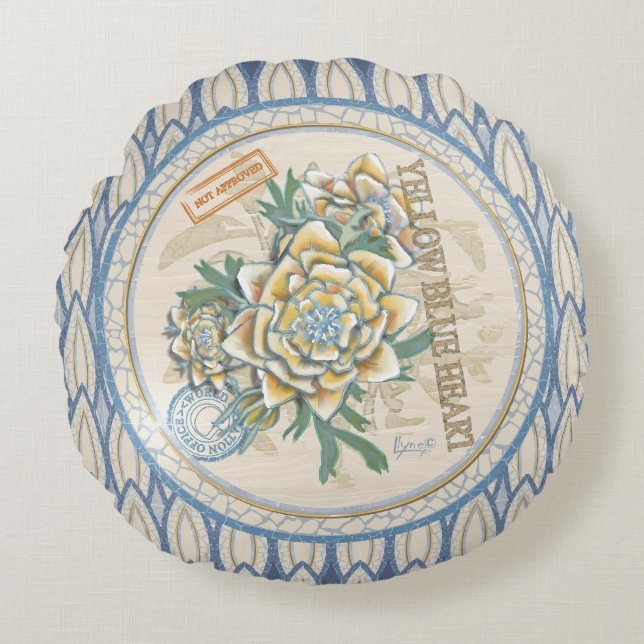 Cojín Redondo G Creación Oficina de la flor amarilla (Anverso)