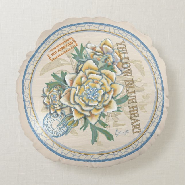 Cojín Redondo G Creación Oficina de la flor amarilla (Anverso)