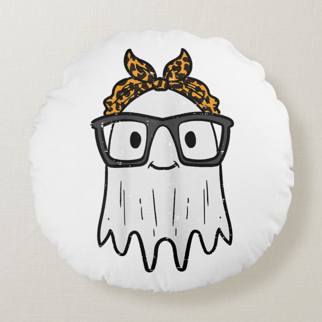 Cojín Redondo Gafas de Fantasma de Halloween Lindas (Anverso)