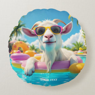 Cojín Redondo Gafas de sol flotantes de cabra lindas de fantasía