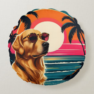 Cojín Redondo Gafas de sol para perros retro playa vintage atard