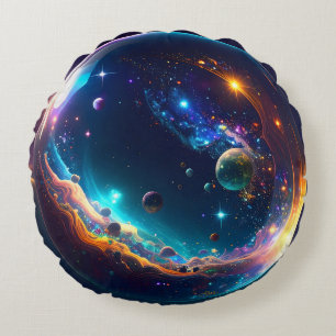 Cojín Redondo Galaxia de burbujas cósmicas arte de fantasía