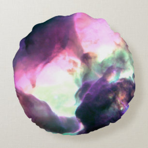 Cojín Redondo Galaxia de nebulosa rosa Verde azulada púrpura