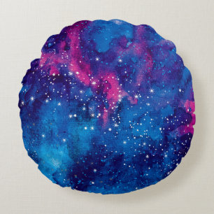 Cojín Redondo Galaxia espacial acuarela cielo nocturno con estre
