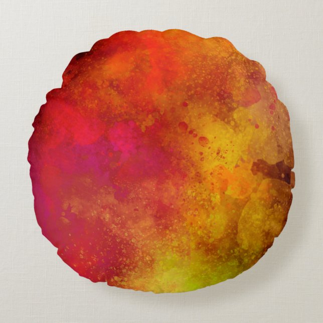 Cojín Redondo Galaxia Paint Splatt Efecto Rojo Amarillo (Anverso)