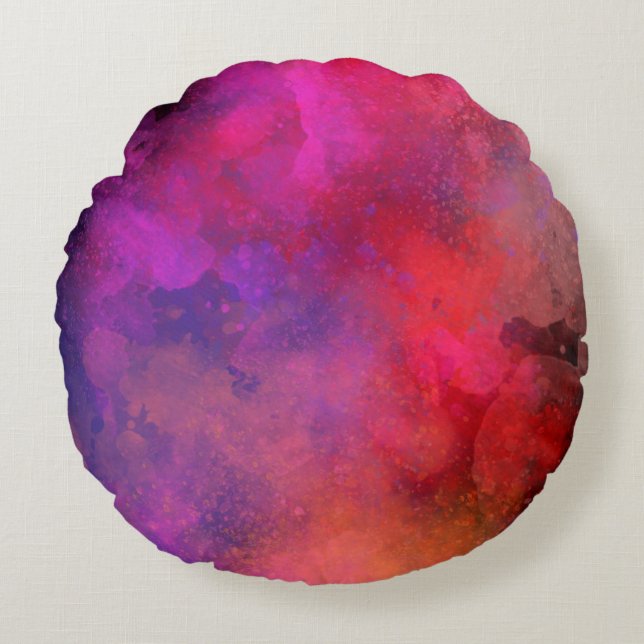 Cojín Redondo Galaxia Paint Splatt efecto rojo rosado (Anverso)