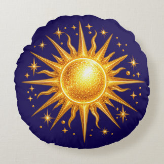 Cojín Redondo Galaxia Sol y Estrellas Falso Oro Azul Marino