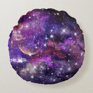 Cojín Redondo Galaxia violeta Vía Láctea con planeta