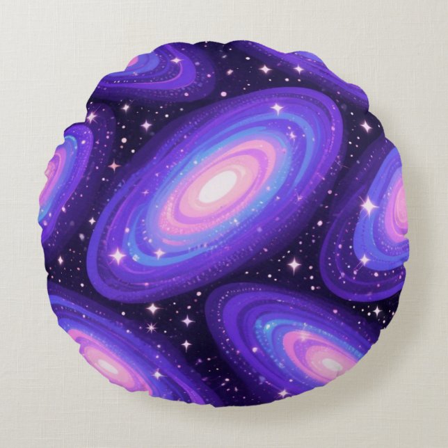 Cojín Redondo Galaxy Swirls Pattern Dreamy Cosmic Nebula Design (Anverso)