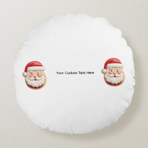 Cojín Redondo Galleta de Navidad de Santa con Texto Personalizad