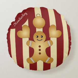 Cojín Redondo Galletas de Navidad con Rayas Rojas Bonitas