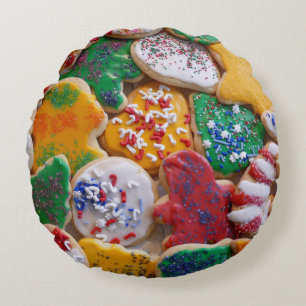 Cojín Redondo Galletas de Navidad I Repostería Colorida de Fiest