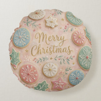 Cojín Redondo Galletas de Navidad Pastel Copo de Nieve Navidad
