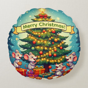Cojín Redondo Galletas Ratones Lindos Árbol de Navidad Festivo A