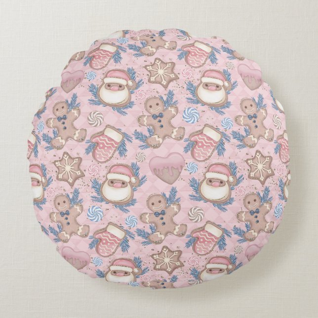 Cojín Redondo Galletas rosadas para Navidades (Anverso)