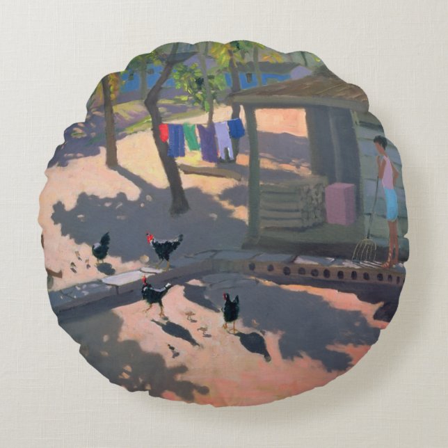 Cojín Redondo Gallinas y pollos Cuba 1997 (Anverso)