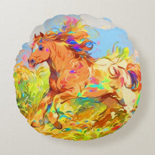 Cojín Redondo Galloping Pony - Arte de libros para niños