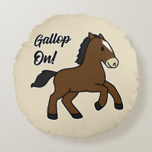 Cojín Redondo ¡Galopa! Diseño adorable de caballo Kawaii
