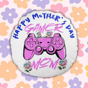 Cojín Redondo Gamer Mom Feliz Día de la Madre  