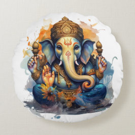Cojín Redondo Ganesha, ganesh, retiro de obstáculos de ganapati 